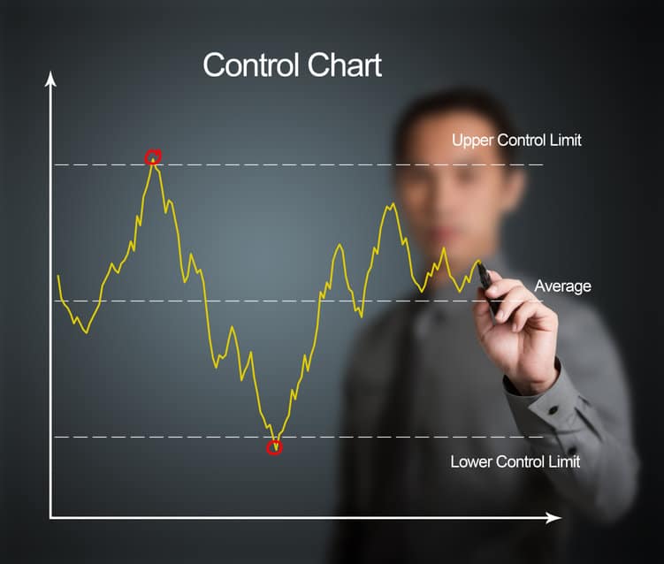 business man writing on a control chart